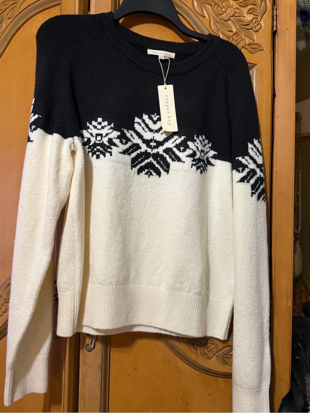 Copper Key Black and Cream Nordic Snowflake Crewneck Sweater